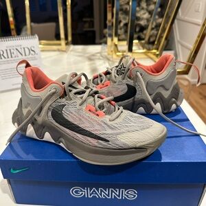 Nike Giannis Gray and Coral Sneakers